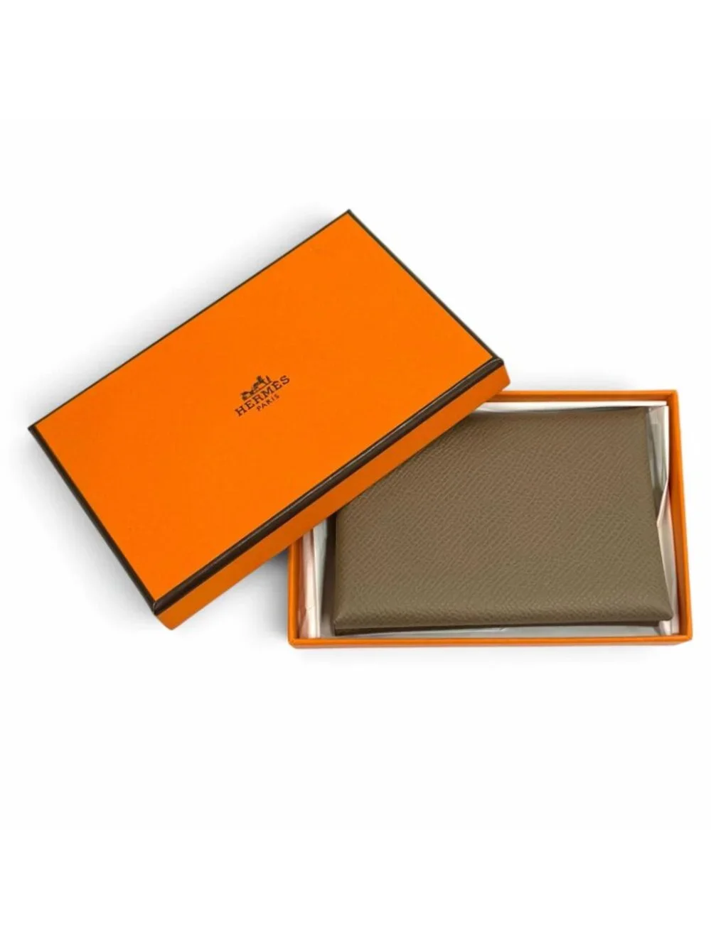 Hermes Calvi Duo Etoupe Veau Epsom Sellier Compact Wallet Bifold